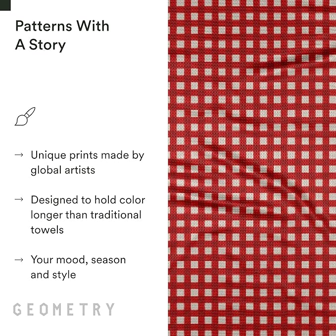 GEOMETRY Kitchen Towel – Spring & Summer Quick Dry Microfiber Dish for Kitchen Drying – Premium Quick Dry, Merry Red