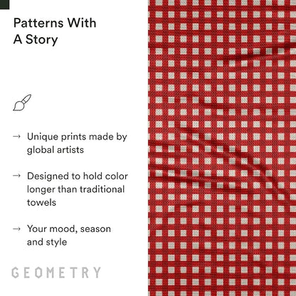 GEOMETRY Kitchen Towel – Spring & Summer Quick Dry Microfiber Dish for Kitchen Drying – Premium Quick Dry, Merry Red