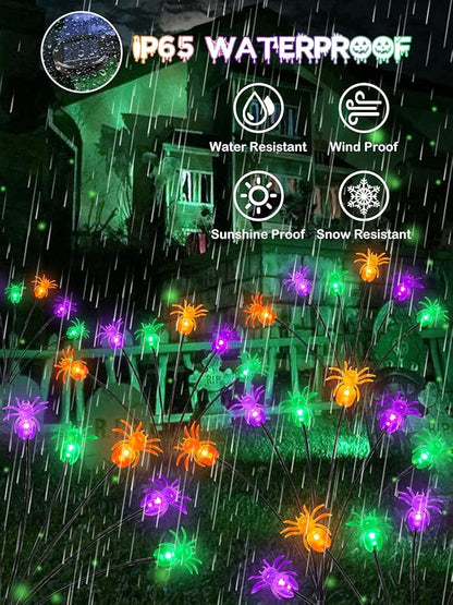 6 Pack 36LED Purple Orange and Green Halloween Solar Spider Garden Lights Outdoor, Solar Firefly Lights Swaying Lights with 2 Modes, Waterproof for Garden Yard Lawn Pathway Halloween Decorations