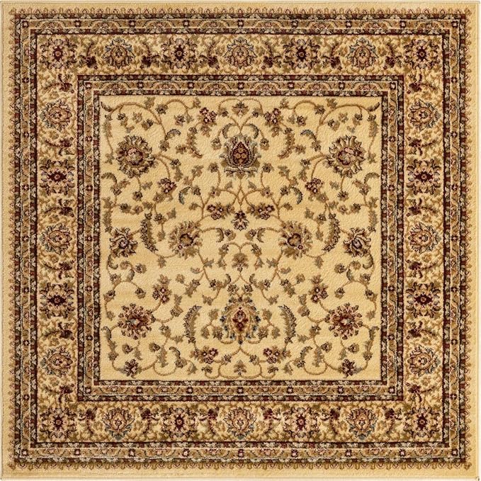 Rugs.com Aditi Collection Rug – 5' 3 Square Cream Low Rug Perfect for Living Rooms, Kitchens, Entryways