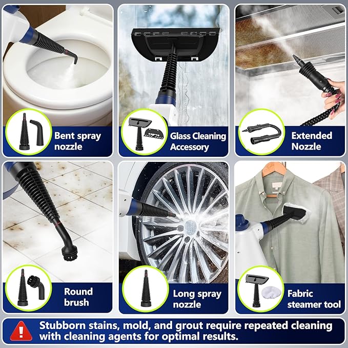 Steam Cleaner, Pressurized Handheld Steam Cleaner for Home with 12pcs Accessories & Safety Lock, Multi-Surface & Powerful Home Use Steamer for Cleaning, Car, Bathroom, Shower, Window, Grime, Grease