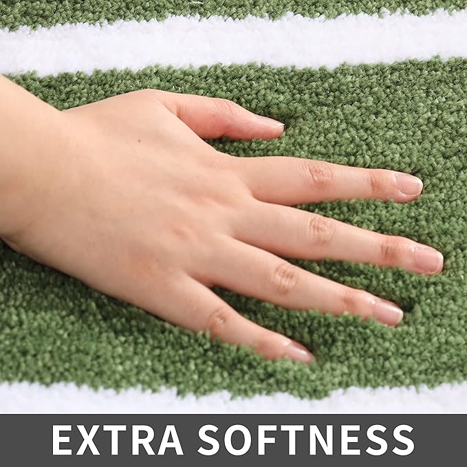 COSY HOMEER Extra Thick Bath Rugs Set - Anti-Slip Bath Linen Sets Mats Soft Plush 100% Strong Polyester Living Room Bathroom Water Absorbent(Green,24x48+20×32 - Inches)
