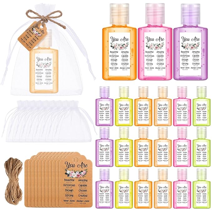 Frienda 24 Set Christian Hand Sanitizer Gift Mini Christmas Bible Verse Church Travel Size Hand Sanitizer Christian Gift Bulk for Nursing Teacher Women Coworker Christmas Goodie Bags Stocking Stuffers