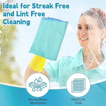 Maxcheck 24 Pack Magic Cleaning Cloth, 16 x 16 Inch Microfiber Glass Cleaning Cloths Reusable Lint Free Microfiber Towels for Kitchen Dish, Windows, Mirror, Glass, Car(Green)