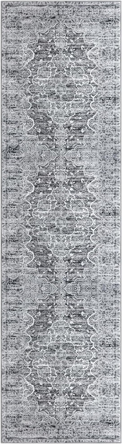 KUTA Vintage Kitchen Runner Rug, 2.6x10 Vintage Grey Blue White Washable Hallway Rugs Non-Slip Ultra Soft Printed Floral Medallion Farmhouse Floor Carpet for Bedroom Living Room Nursery