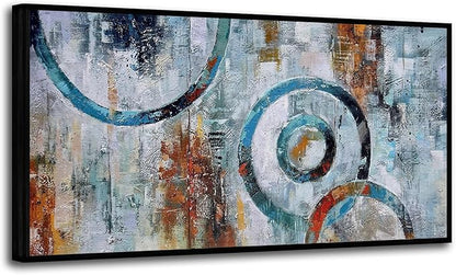 Arjun Abstract Wall Art Modern Grey Brown Picture Geometric Canvas Circle Block Painting, Large Size Simple Artwork Ready to Hang Framed for Bedroom Living Room Bathroom Home Office Wall Décor 40"x20"