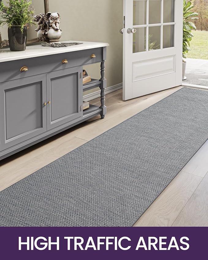 DEXI Hallway Runner Rug 2x6, Non Slip Rubber Backed Runners Carpet, Ultra Thin Entryway Rugs Indoor for Kitchen Hallway Entrance Bedroom, Grey