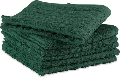 DII Basic Terry Collection Solid Windowpane Dishcloth Set, 12x12, Dark Green, 6 Piece