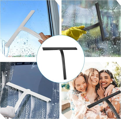 Shower Squeegee for Glass Doors, Mirror Window Tile Scrubber Cleaner with Hook Silicone (White)