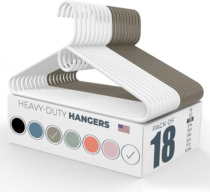 Neaties Heavy Duty Clothes Hangers 18 Pack – Made in The USA – 8lb Capacity Plastic Hangers for Adult Clothing – Durable for Pants, Coats, Jackets, or Jeans – White & Gray