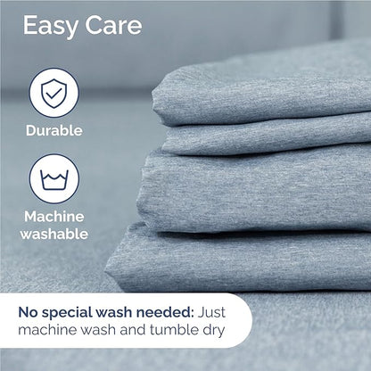 Twin XL Size 3 Piece Sheet Set - Comfy Breathable & Cooling Bed Sheets Set - Hotel Luxury Bedding for Women, Men, Kids, Teens, Boys & Girls - Deep Pockets and Wrinkle Free - Blue (Heathered Sheets)