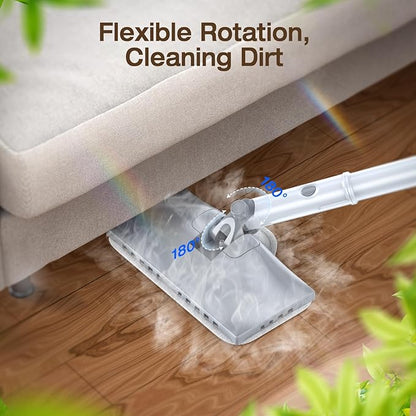 ScrubWiz Steam Mop Cleaner with Detachable Handheld Steamer, 10-in-1 Multi Accessories, Washable Microfiber Pads, 350ml and 2 Adjustable Level for Cleaning Floor, Carpet, Tile, and Grout, Light White