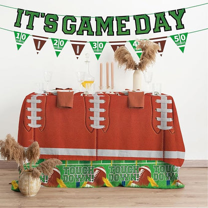 Gatherfun Football Party Supplies Kit for 24 Guests - Includes Large 12.5in Plates, Dessert Plates, Napkins, Cups, Banner and Touchdown Tablecloth - for Football Tailgate Party Decorations