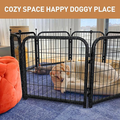 Metal Dog Playpen, 24 Inch Height 8 Panels, Ideal Dog Fence for Large/Medium/Small Dogs Indoor & Outdoor Bliss, Perfect Dog Pen for Camping, Yard, and RV | Black-Silver