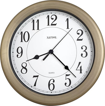 JUSTIME Water Resistant 8.5 inch Retro Bronze Wall Clock - Kitchen, Bathroom, Office Decor, Battery Operated, Quiet Movement, Small Space Solution, Indoor Use, Metal & Plastic Frame