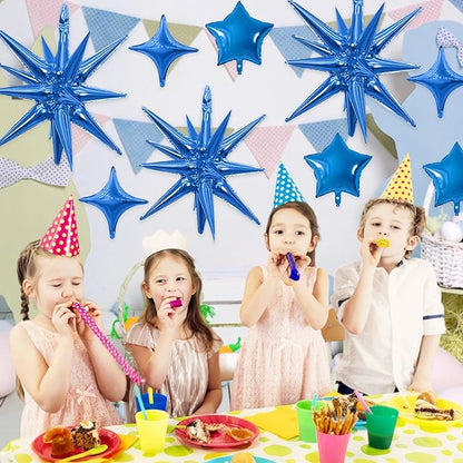 Blue Star Balloon,16Pcs Star Foil Balloons Set with 22Inch Explosion Spike Cone Balloons and 10Inch Quadrangle Helium Balloon for Birthday Wedding Baby Shower Party Decorations