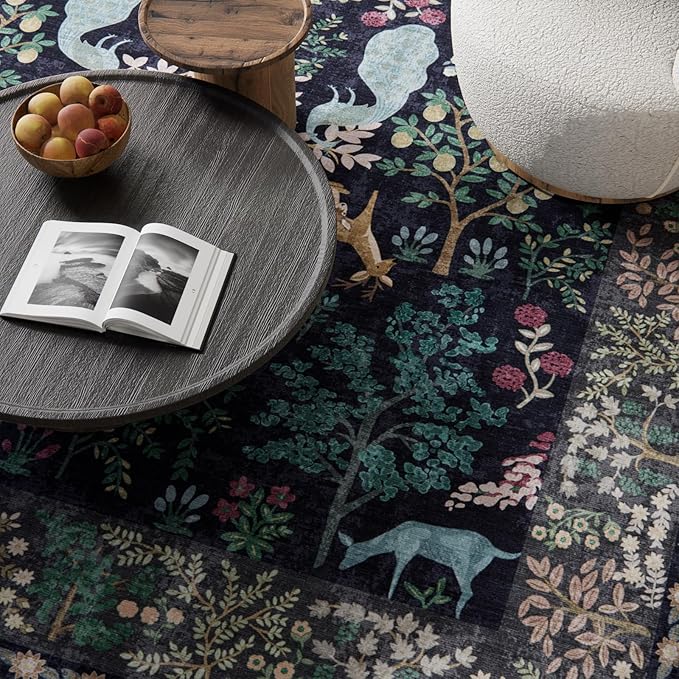 8x10 Area Rugs for Living Room: Washable Bedroom Rug Vintage Area Rug Stain Resistant Non Slip Low Pile Lightweight Soft Carpets for Living Room Dining Room Kitchen Nursery Kids Room Farmhouse Indoor
