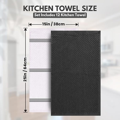 Infinitee Xclusives Premium Kitchen Towels - [Pack of 12] 100% Cotton Kitchen Hand Towels (15 x 25 Inches) - Dish Towels for Kitchen |Grey|
