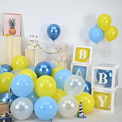 Blue Yellow Balloon, 60 PCS 12 Inch Cartoon Theme Balloons Blue Yellow and White Balloons for Kids Cartoon Party Baby Shower Duck Birthday Party Decorations
