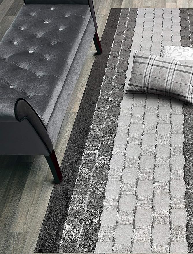 Custom Cut Hallway Runner Rug, Slip Resistant, 31 Inch Wide X Your Choice of Length, Checkered White, 31 Inch X 35 feet