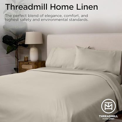 Threadmill California King Sheet Sets | 600 Thread Count Cal King Bed Sheets Set with 16” Deep Pocket | Sateen Weave 4-Piece Bedding Set with Cooling Effect | Taupe