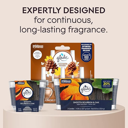 Glade 3-Wick Scented Candle Jar, Smooth Bourbon & Oak, Air Freshener Infused with Essential Oils, 6.8 Oz, 3 Count
