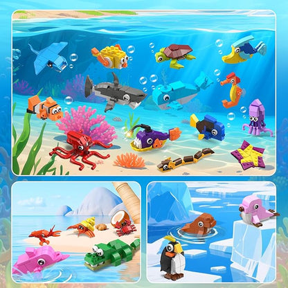30 Pack Animals Valentines Party Favors For Kids, 824PCS Marine Animal Building Block Sets for Valentines Day Goodie Bags Filler Classroom Prizes Stocking Stuffers Birthday Gifts for Boys Girls 6+