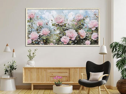 Ardemy Rose Canvas Wall Art for Living Room Floral Framed Pictures Wall Decor Large Paintings Flower Textured Bedroom Artwork Dining Room Home Office Kitchen 48"x24"