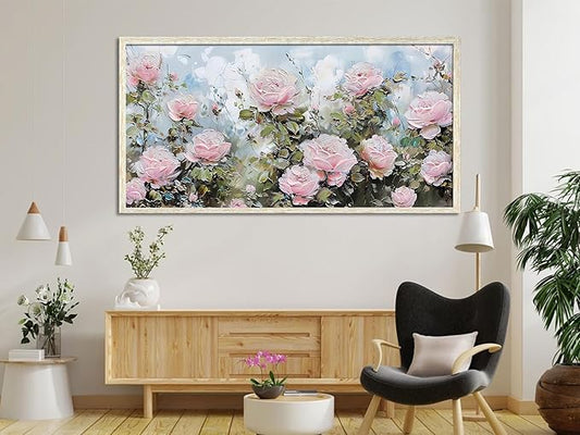 Ardemy Rose Canvas Wall Art for Living Room Floral Framed Pictures Wall Decor Large Paintings Flower Textured Bedroom Artwork Dining Room Home Office Kitchen 48"x24"