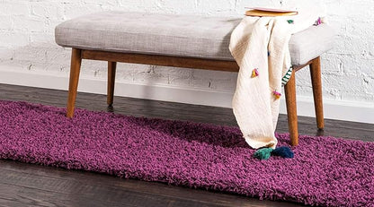 Unique Loom Solid Shag Collection Area Rug (2' 6" x 19' 8" Runner, Eggplant Purple)
