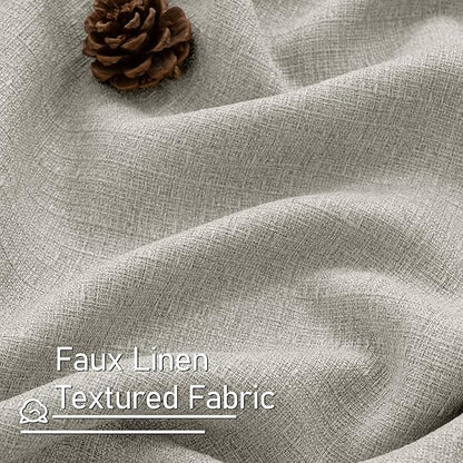 LAMIT Light Grey Linen Curtains 48 inch Length for Small Windows, Grommet Light Filtering Linen Textured Drapes for Bedroom/Kitchen/Bathroom, 2 Panels Set, W42 x L48