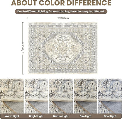 zesthome 10x12 Area Rugs,Stain Resistant Washable Rug,Ultra-Thin Rugs for Living Room,Bedroom,Non-Slip Backing Home Decor Large Area Rug (Beige,10'x12')