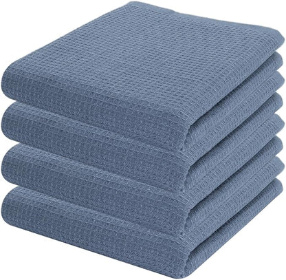PurpleEssences Waffle Weave Kitchen Towel, 100% Cotton - 15 x 25 Inches, with Hanging Loop Ultra Soft Absorbent Quick Drying Dish Cloth, Tea and Hand Towels, 4 Pack - Fall Thanksgiving - Smoky Grey