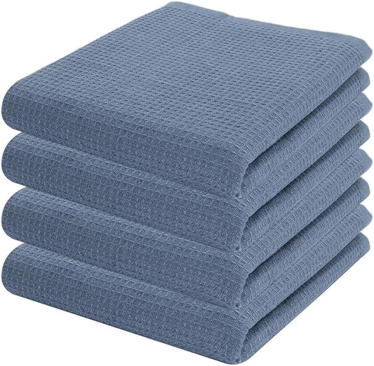 PurpleEssences Waffle Weave Kitchen Towel, 100% Cotton - 15 x 25 Inches, with Hanging Loop Ultra Soft Absorbent Quick Drying Dish Cloth, Tea and Hand Towels, 4 Pack - Fall Thanksgiving - Smoky Grey