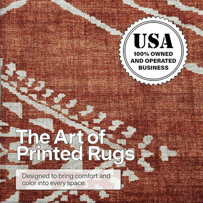 ReaLife Rugs Machine Washable Area Rug Runner - Living Room Bedroom Bathroom Kitchen Entryway Office - Padded Low Pile Stain Resistant Premium - Moroccan Diamond Tribal - Jax - Orange 2'6" x 6'
