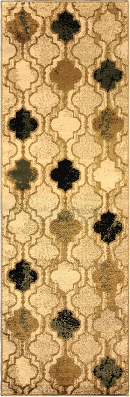 Superior Indoor Area Runner, Jute Backed, Perfect for Hallway, Living/ Dining Room, Bedroom, Office, Kitchen, Entryway, Modern Geometric Trellis Floor Decor, Viking Collection, 2' 7" x 8', Cream