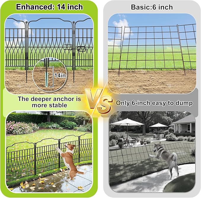 Bepatio 10 Panels Garden Fence Border with Latch, 24in (H) x 20ft (L) Dog Fence Outdoor for Yard, Arc Metal Fencing Panels, Durable Animal Barrier Fencing for Outdoor, Patio, Flower Bed