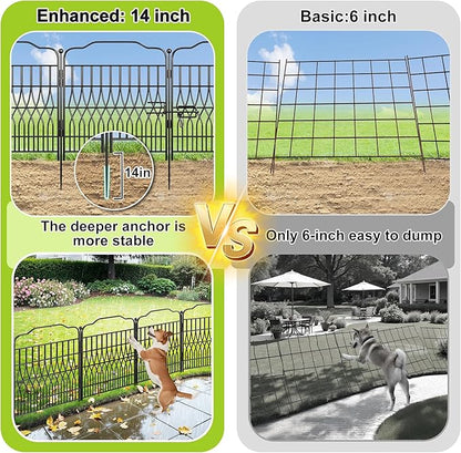 Bepatio 10 Panels Garden Fence Border with Latch, 24in (H) x 20ft (L) Dog Fence Outdoor for Yard, Arc Metal Fencing Panels, Durable Animal Barrier Fencing for Outdoor, Patio, Flower Bed