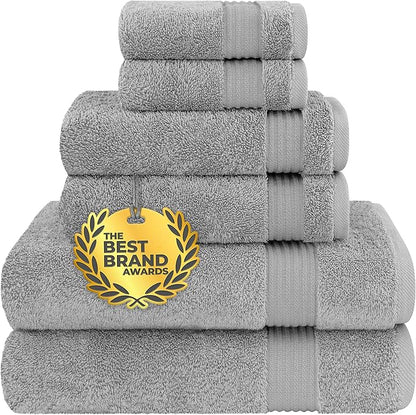 Cotton Paradise 6 Piece Towel Set 100% Cotton Soft Absorbent Turkish Towels for Bathroom 2 Bath Towels 2 Hand Towels 2 Washcloths Light Gray Towel Set