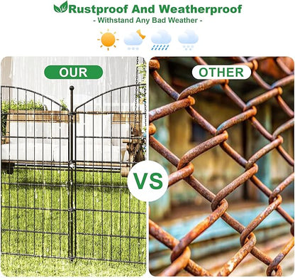 32 in(H) x24 Ft(L) No Dig Heavy Duty Metal Fence - 10 Panels Thick Rust-Resistant Decorative Fence Posts for Yard Security, Garden, Lawn, Farm and Poultry (Black)