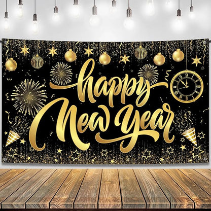 KatchOn, XtraLarge Happy New Year Banner - 72x44 Inch | Happy New Year Backdrop for New Years Decorations 2026 | NYE Eve Banner for NYE Decorations 2026 | New Years Eve Party Supplies 2026