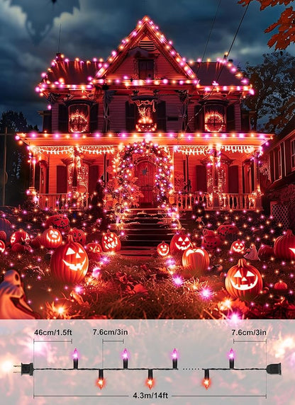 Halloween Mini Lights, 50 Count 13 Feet Incandescent Bulb Mini String Lights, Connectable Halloween Lights for Haunted House Ghost Party Holiday Window Indoor Outdoor Decoration, Orange & Purple