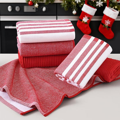 Homaxy Premium Kitchen Towels(18”x 28”, 3 Pack), Large Cotton 380 GSM Kitchen Hand Towels, Soft and Absorbent Terry Dish Towels, Multipurpose Tea Towel Set with Hanging Loop, Red