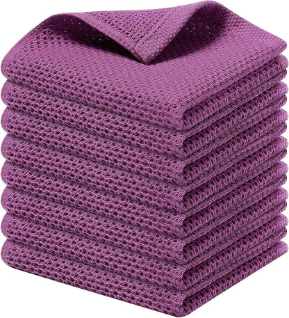 Kitinjoy 100% Cotton Kitchen Dish Cloths, 8 Pack Waffle Weave Ultra Soft Absorbent Dish Towels for Drying Dishes Quick Drying Kitchen Towels Dish Rags, 12 X 12 Inches, Violet