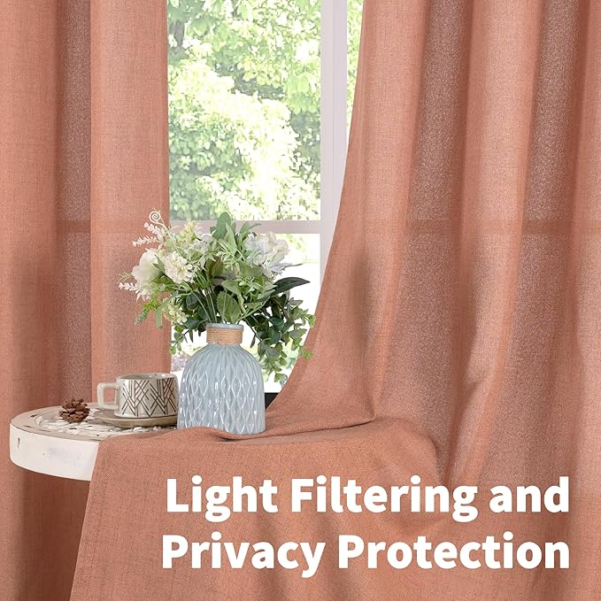 YoungsTex Terracotta Linen Curtains 63 Inch Length for Living Room, Light Filtering Semi Sheer Window Drapes with Bronze Grommet Privacy for Bedroom Farmhouse Decorative, 42 x 63 Inch, 2 Panels