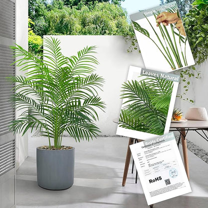 Artificial Palm Tree Plant 6FT Tall Fake Tropical Palm Tree in Pot, Real Bark Design Faux Areca Palm Tree for Home Office Living Room Bedroom Farmhouse Modern Indoor Outdoor Topiary Tree (18 Trunks)