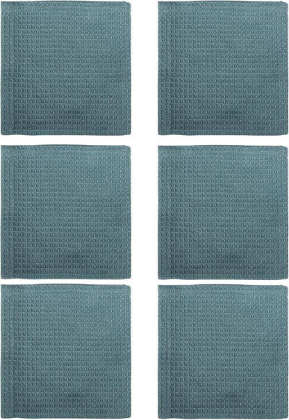 Vintage Vista 100% Cotton Waffle Dish Cloths (Pack of 6) - Dish Rags for Washing Dishes - Reusable & Highly Absorbent Kitchen Towels - Kitchen Rags for Christmas - (12" x 12" - Dark Green)