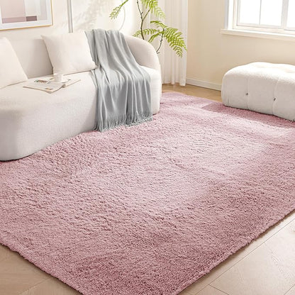 Amazon Basics Fluffy Washable Area Rug, Shaggy Carpet for Living Room, Bedroom, 8' W × 10' L, Pink