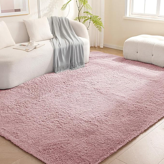 Amazon Basics Fluffy Washable Area Rug, Shaggy Carpet for Living Room, Bedroom, 8' W × 10' L, Pink