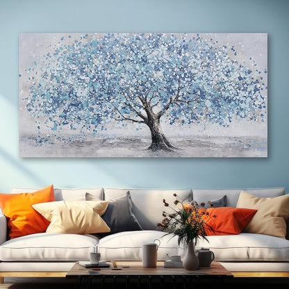 Tree of Life Wall Art Blue Tree Picture Wall Decor Artwork Framed Abstract Canvas Painting Nature Decor for Living Room Bedroom Bathroom Office Home Decor 20"x40"Can Be Hung Directly